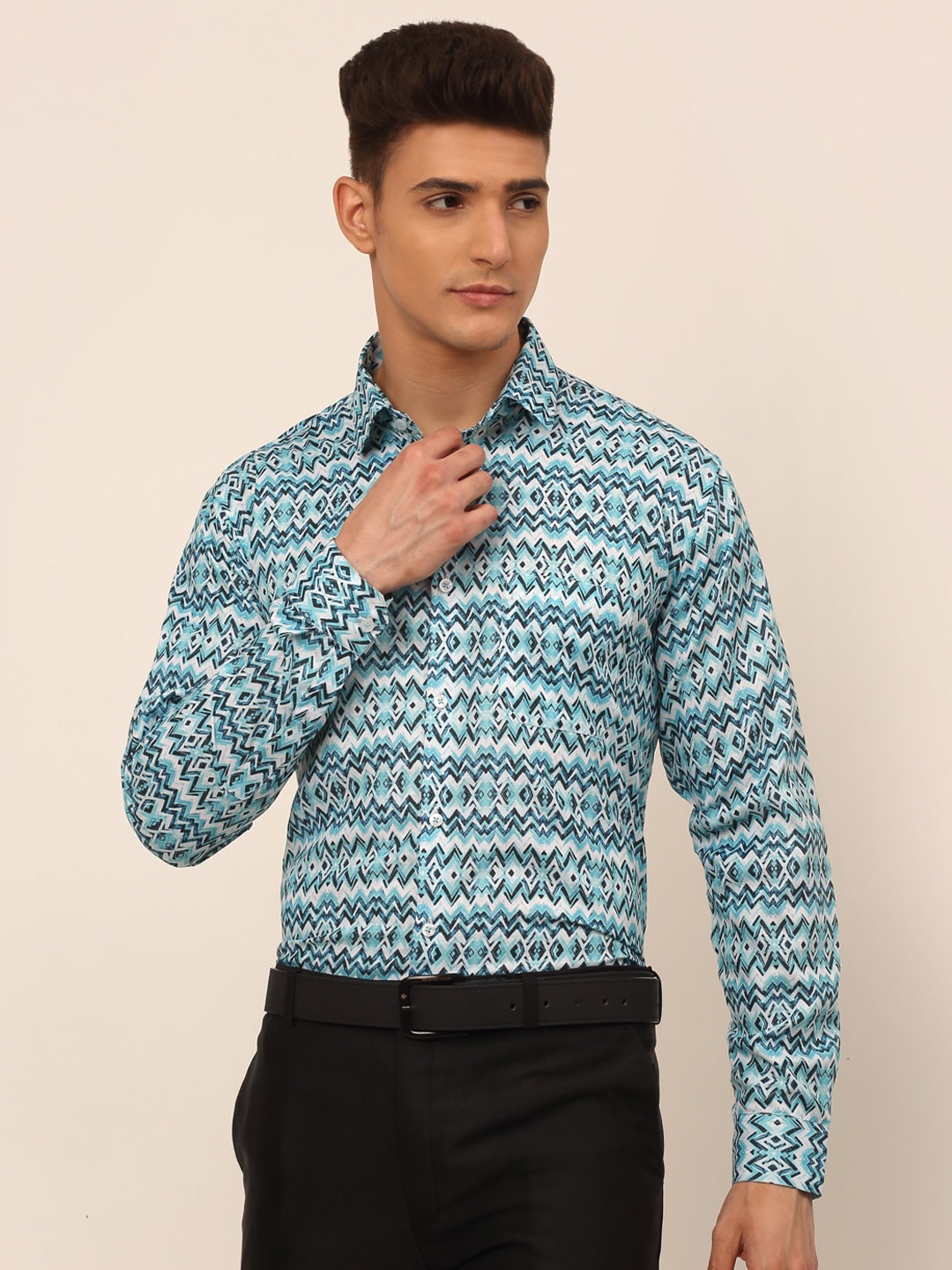 

JAINISH Men Classic Printed Formal Shirt, Turquoise blue