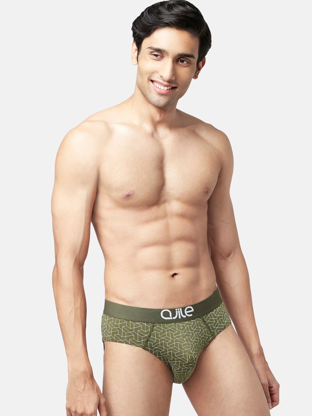 

Ajile by Pantaloons Men Green & White Printed Basic Briefs 8905685383382