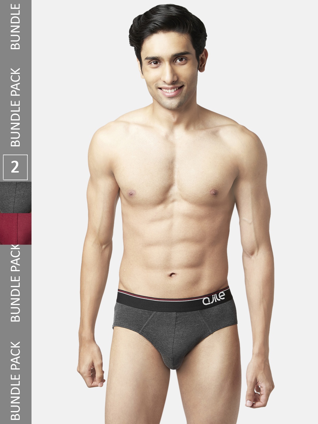 

Ajile by Pantaloons Men Pack of 2 Solid Grey & Maroon Basic Brief 8905685389049