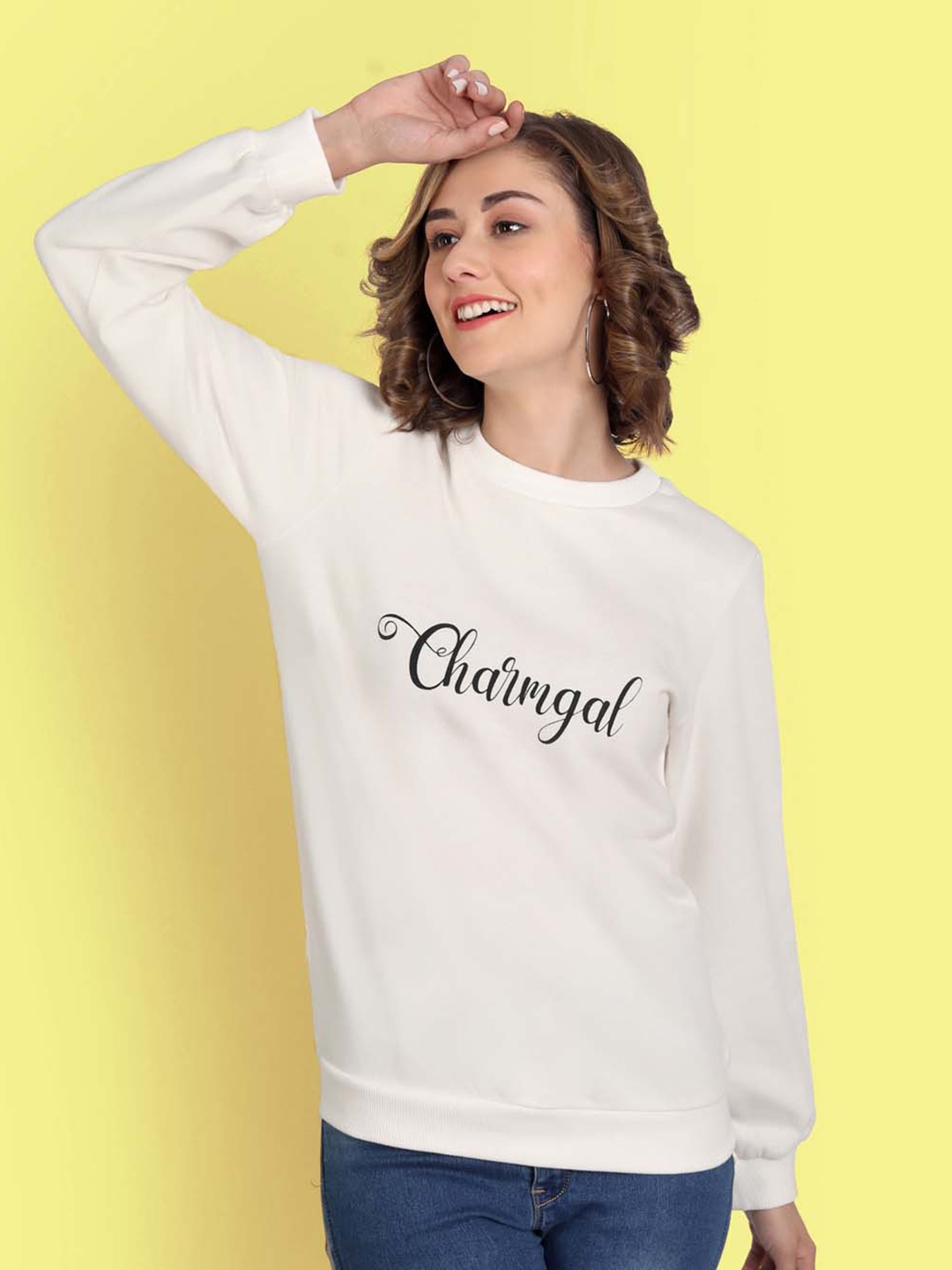 

CHARMGAL Women Printed Sweatshirt, Off white