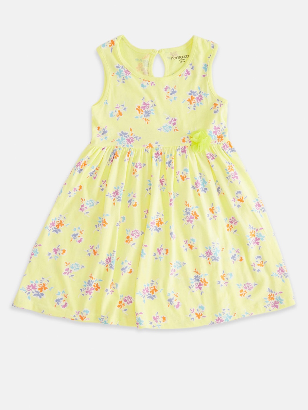 

Pantaloons Junior Girls Yellow & Pink Cotton Casual Floral Dress