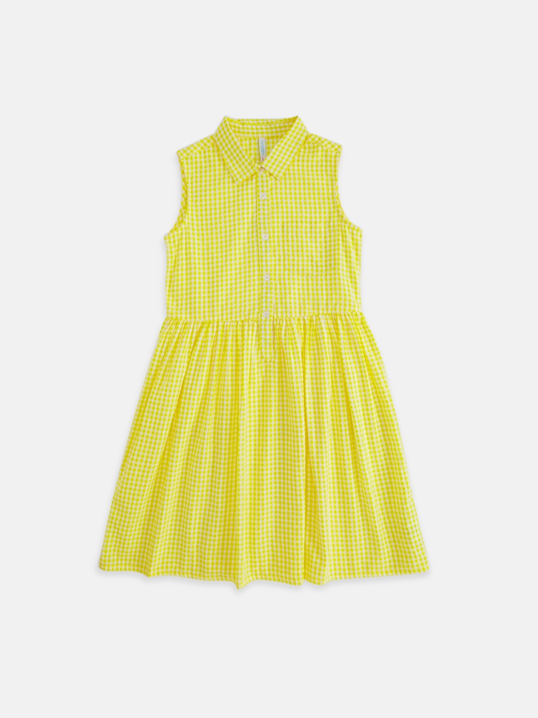 

Pantaloons Junior Girls Yellow & White Cotton Checked A-Line Dress