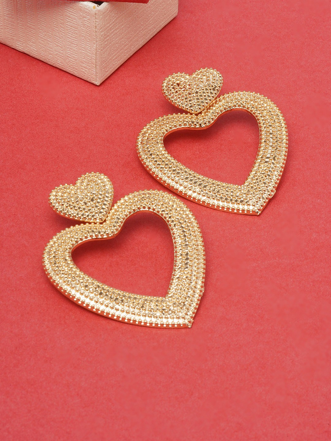 

DIVA WALK Gold-Toned Heart Shaped Drop Earrings