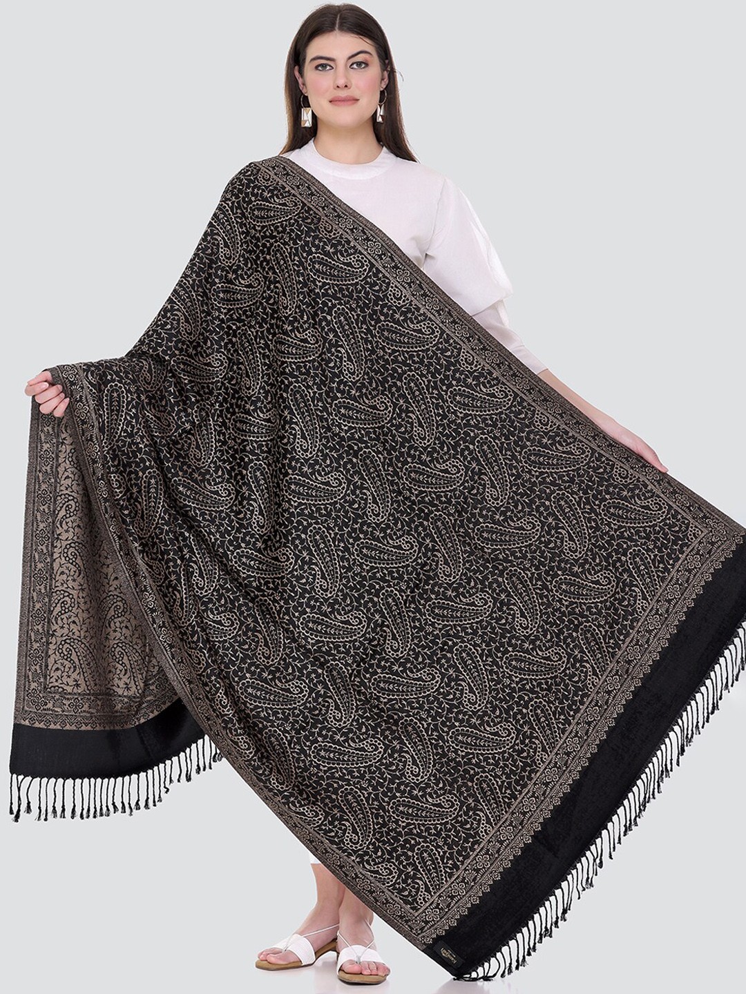 

KANIGARI Women Black & Brown Woven Design Shawl