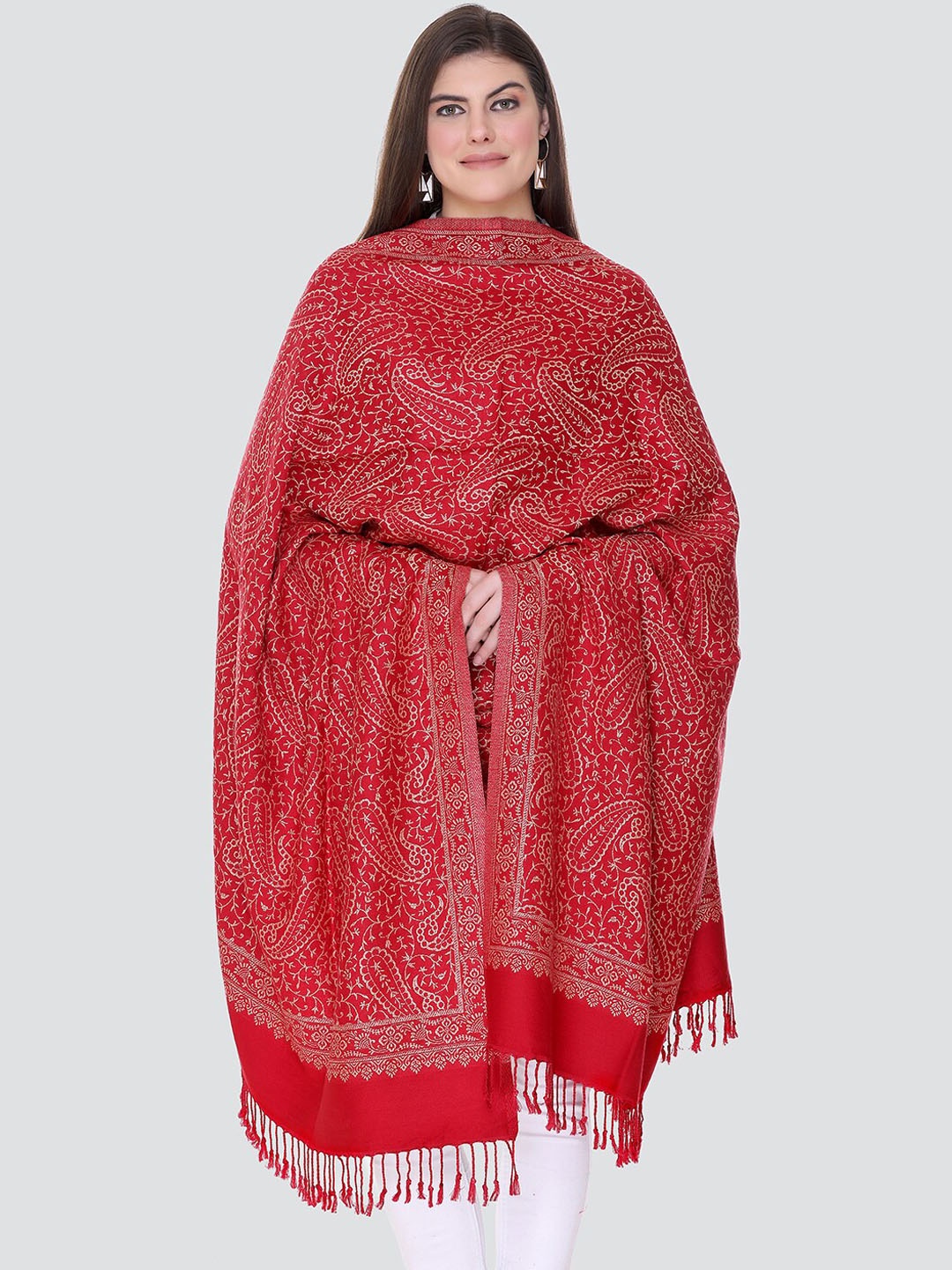 

KANIGARI Women Maroon Woven Design Woolen Shawl
