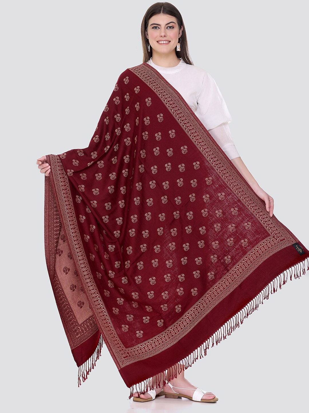 

KANIGARI Women Maroon Woven-Design Shawl