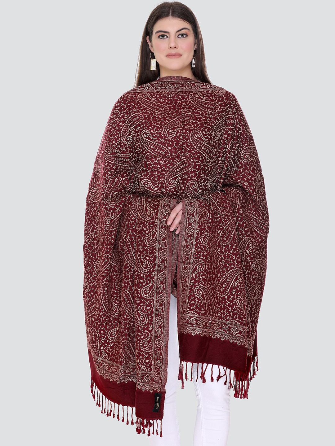 

KANIGARI Women Maroon Woven Design Wool Shawl
