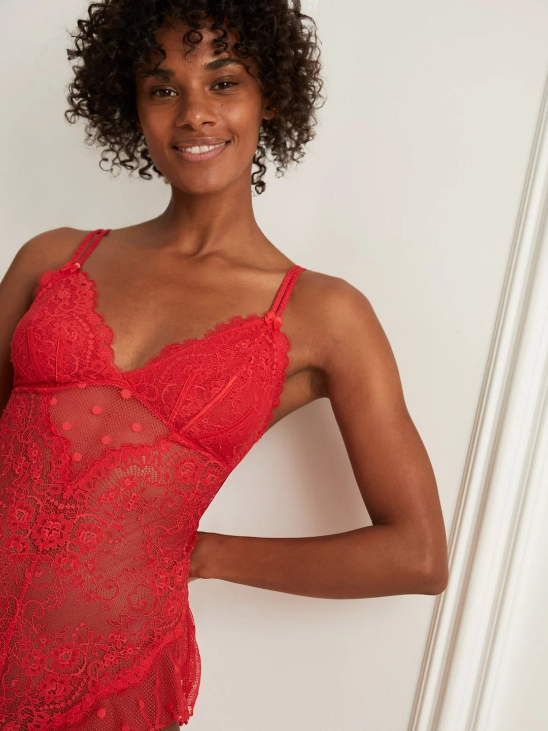 

Marks & Spencer Women Red Self-Design Lace Bodysuit