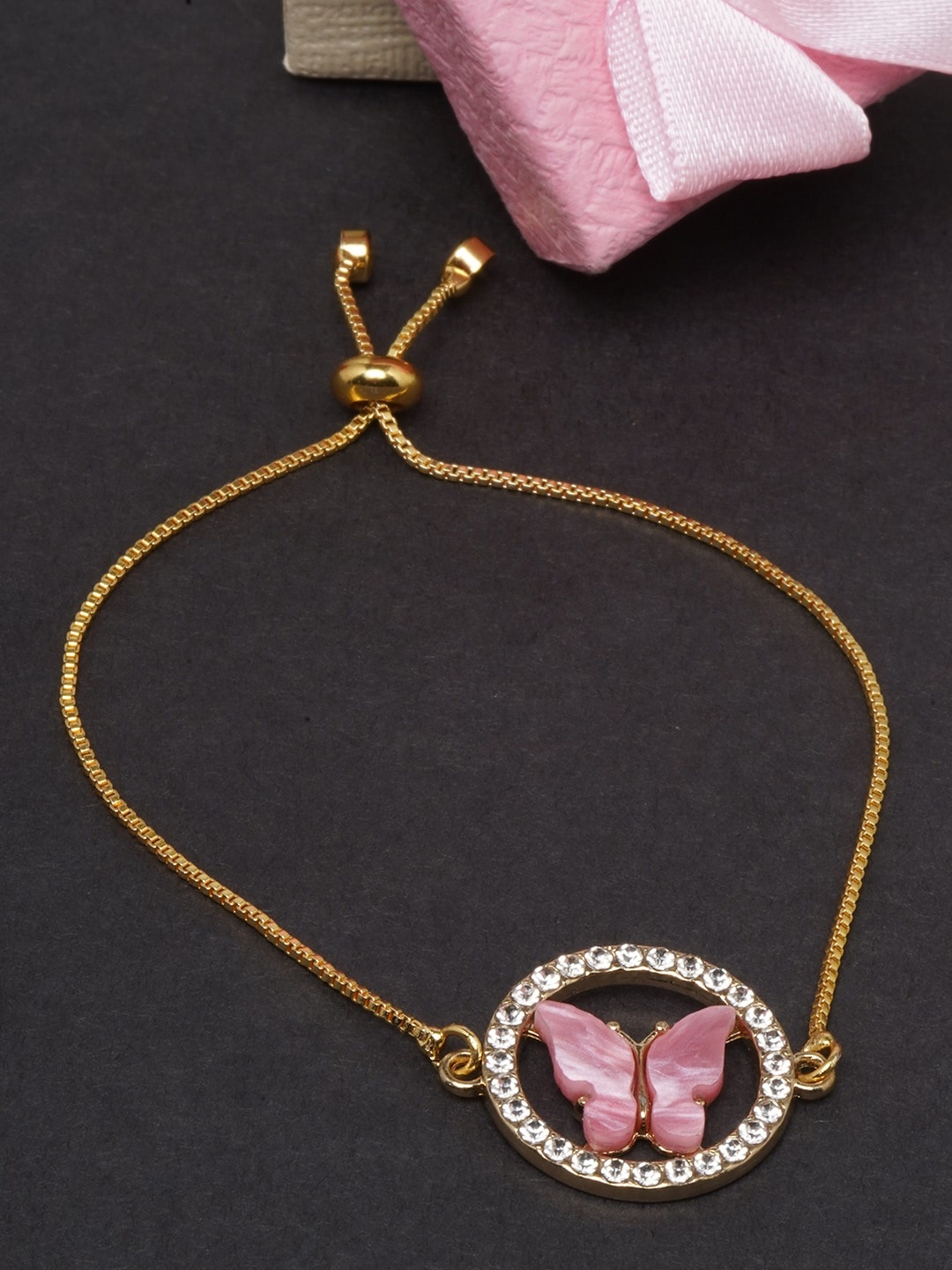 

DIVA WALK Women Gold-Toned & Pink Brass Gold-Plated Charm Bracelet