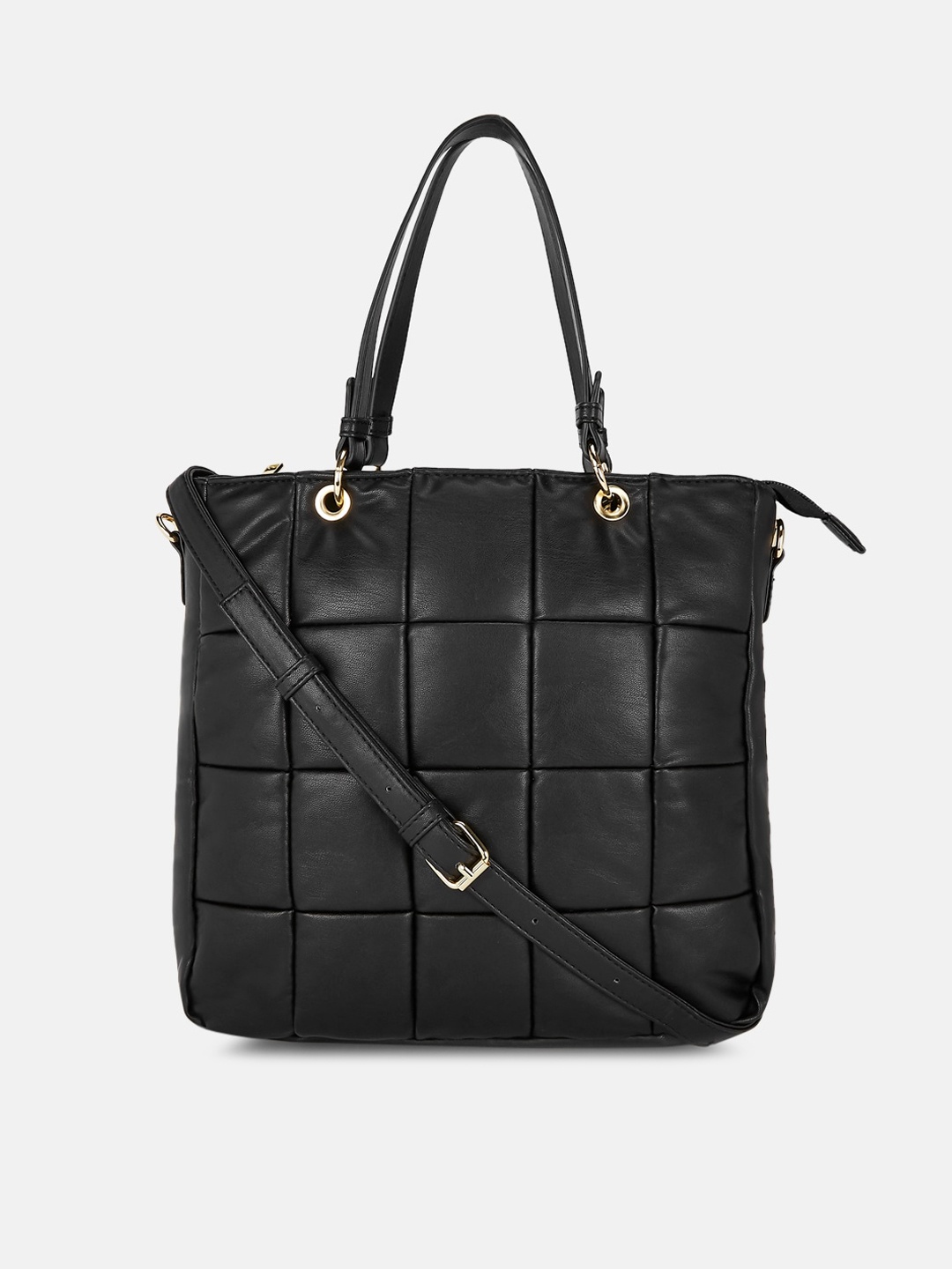 

Forever Glam by Pantaloons Black Textured Structured Handheld Bag with Quilted