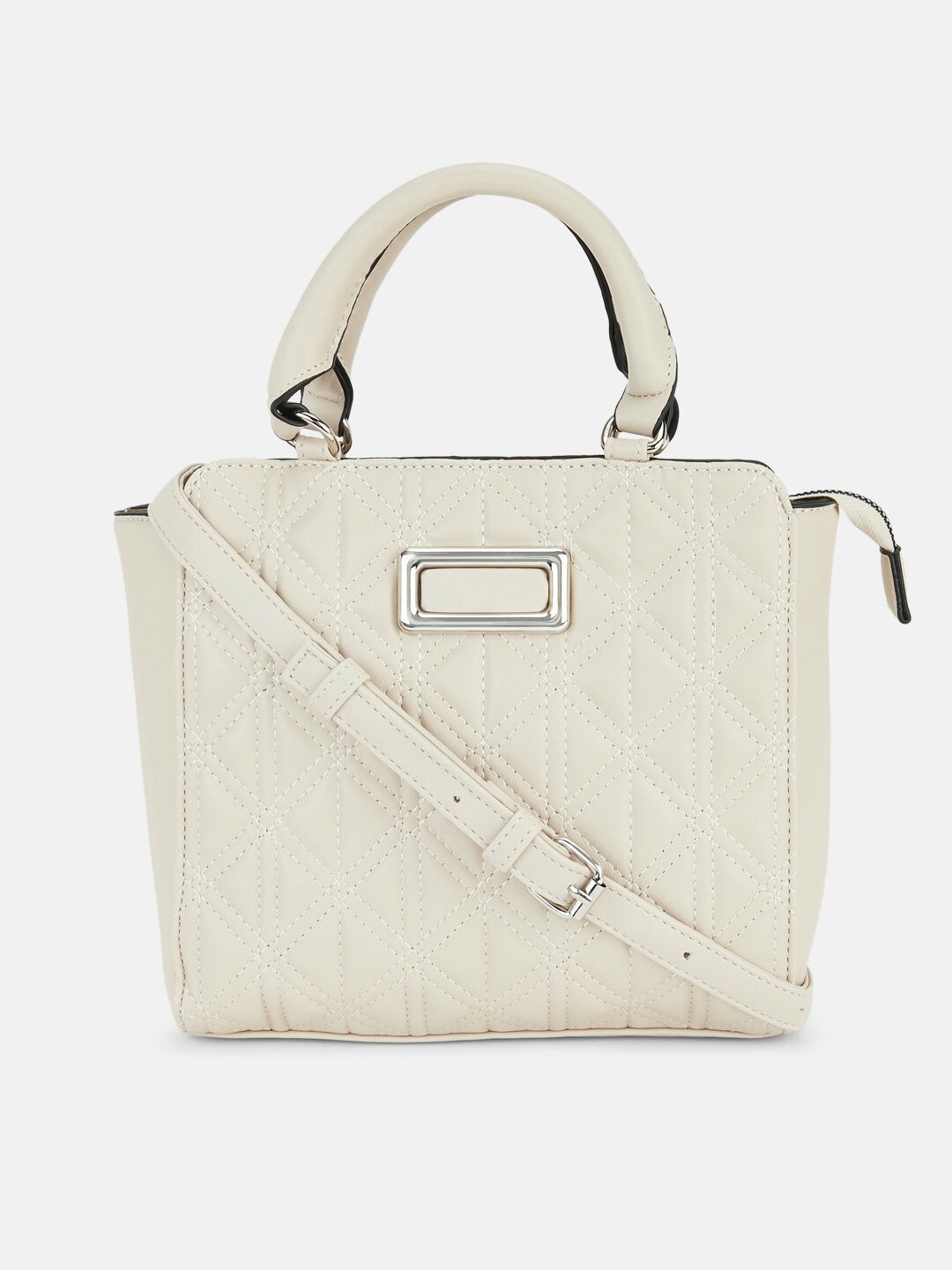 

Forever Glam by Pantaloons Off White Textured PU Structured Handheld Bag with Quilted