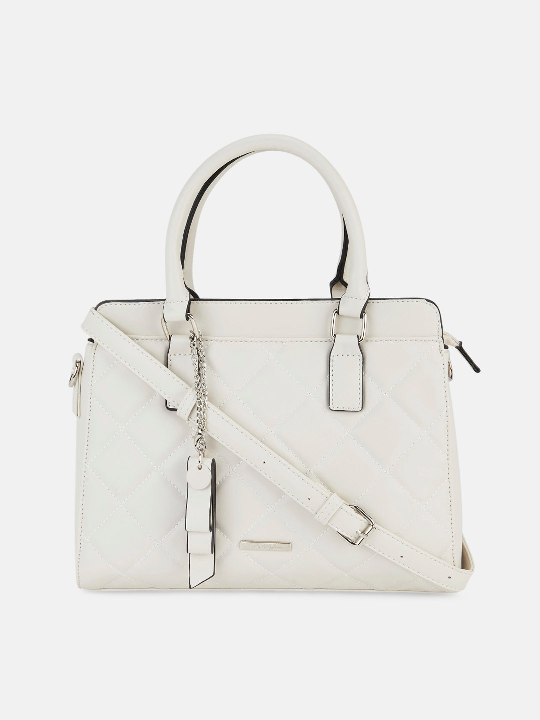 

Forever Glam by Pantaloons Off White Textured PU Structured Handheld Bag with Quilted