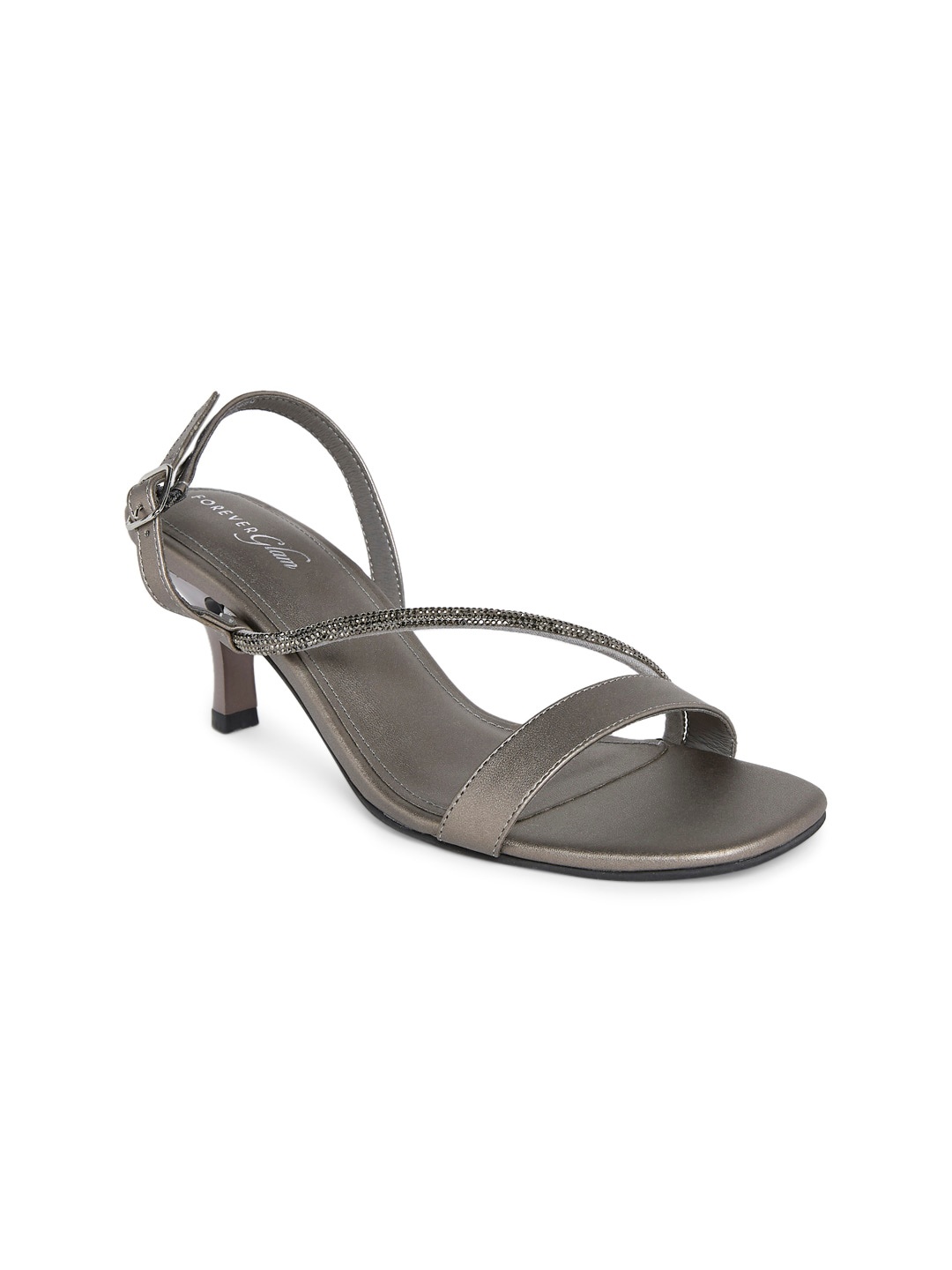 

Forever Glam by Pantaloons Gunmetal-Toned Embellished Kitten Heels, Metallic