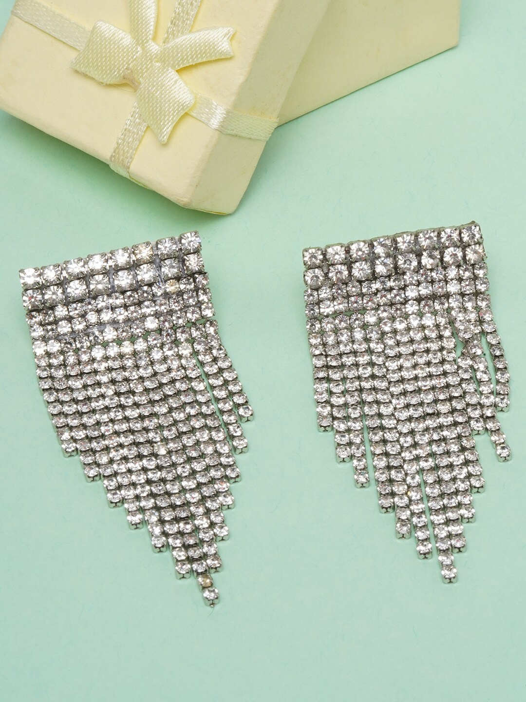 

DressBerry Silver-Plated CZ Studded Contemporary Drop Earrings