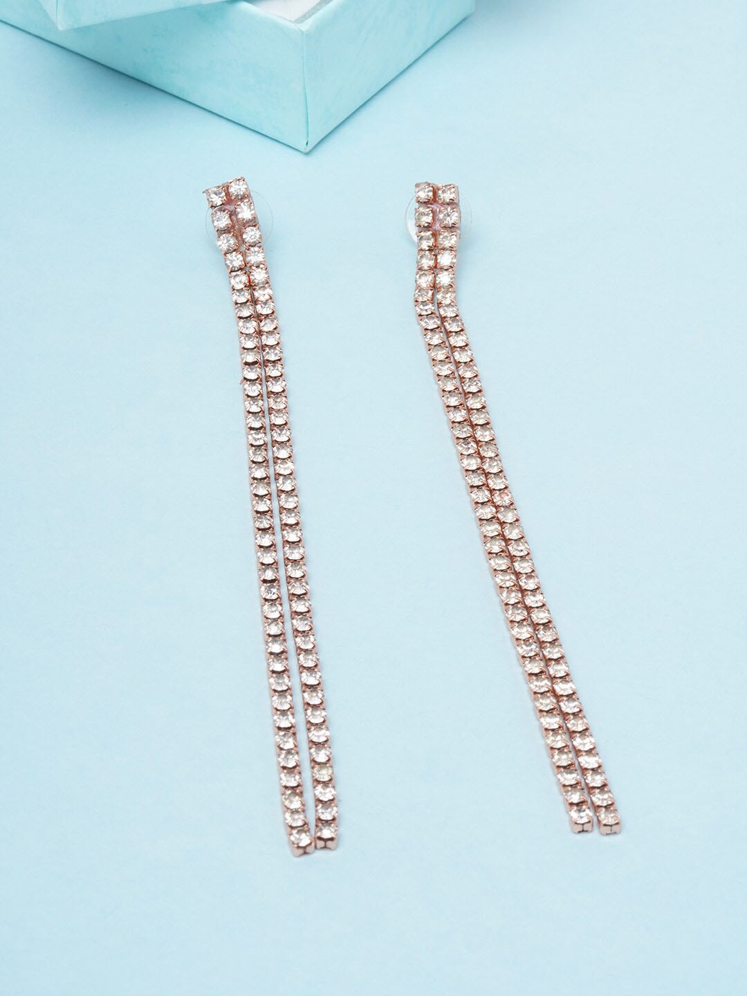 

DressBerry Gold-Plated Contemporary CZ Studded Drop Earrings