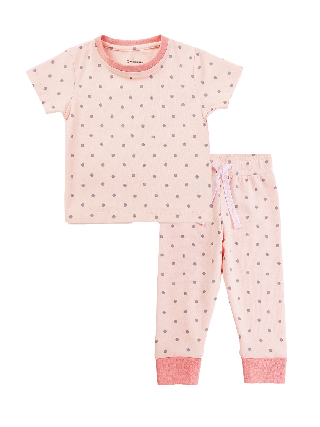 

My Milestones Girls Peach Printed Pure Cotton T-shirt with Trousers