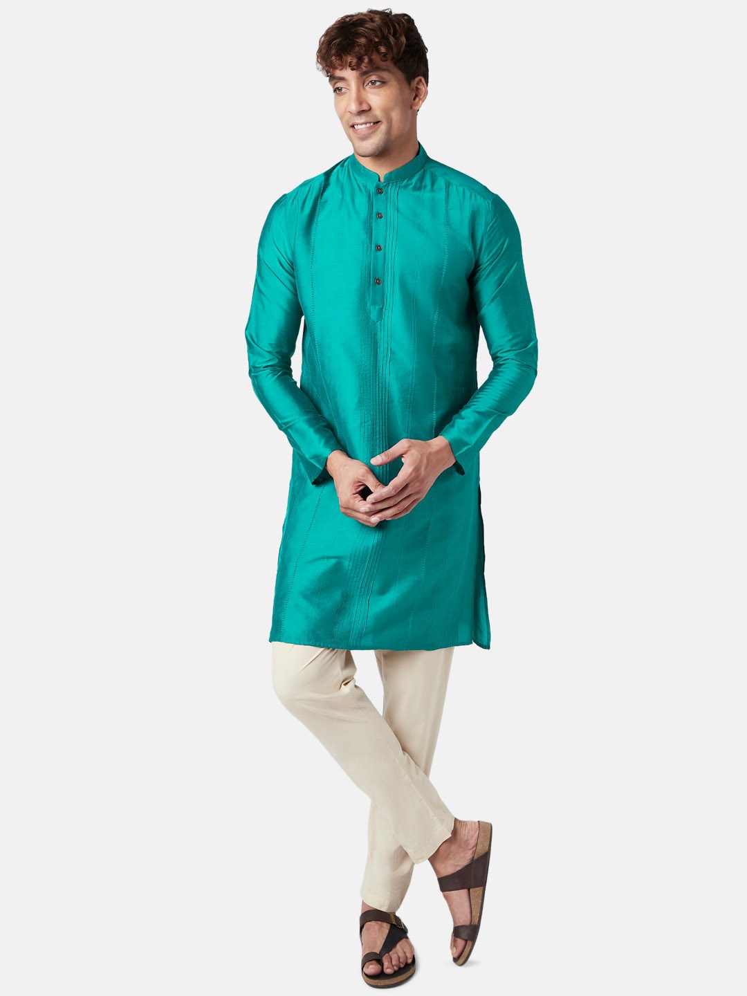 

indus route by Pantaloons Men Teal Kurta