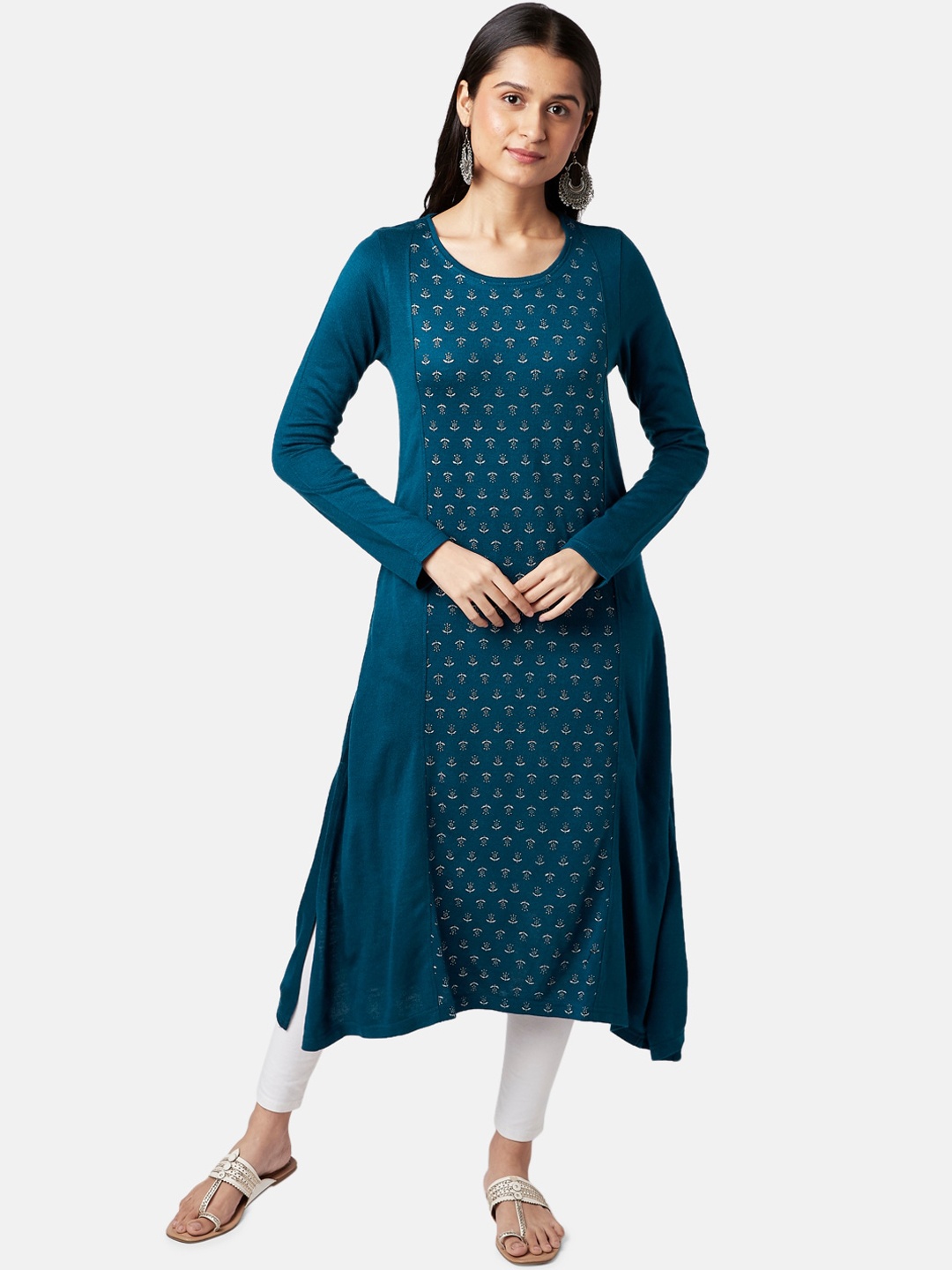 

RANGMANCH BY PANTALOONS Women Teal Ethnic Motifs Acrylic Kurta