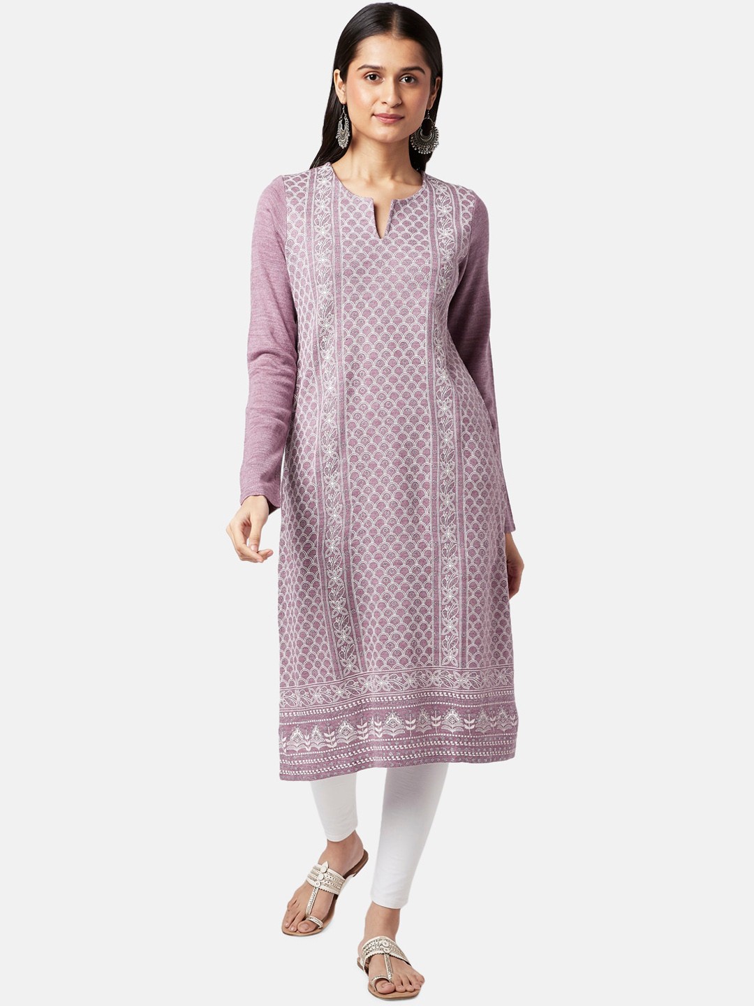 

RANGMANCH BY PANTALOONS Women Mauve Ethnic Motifs Embroidered Kurta