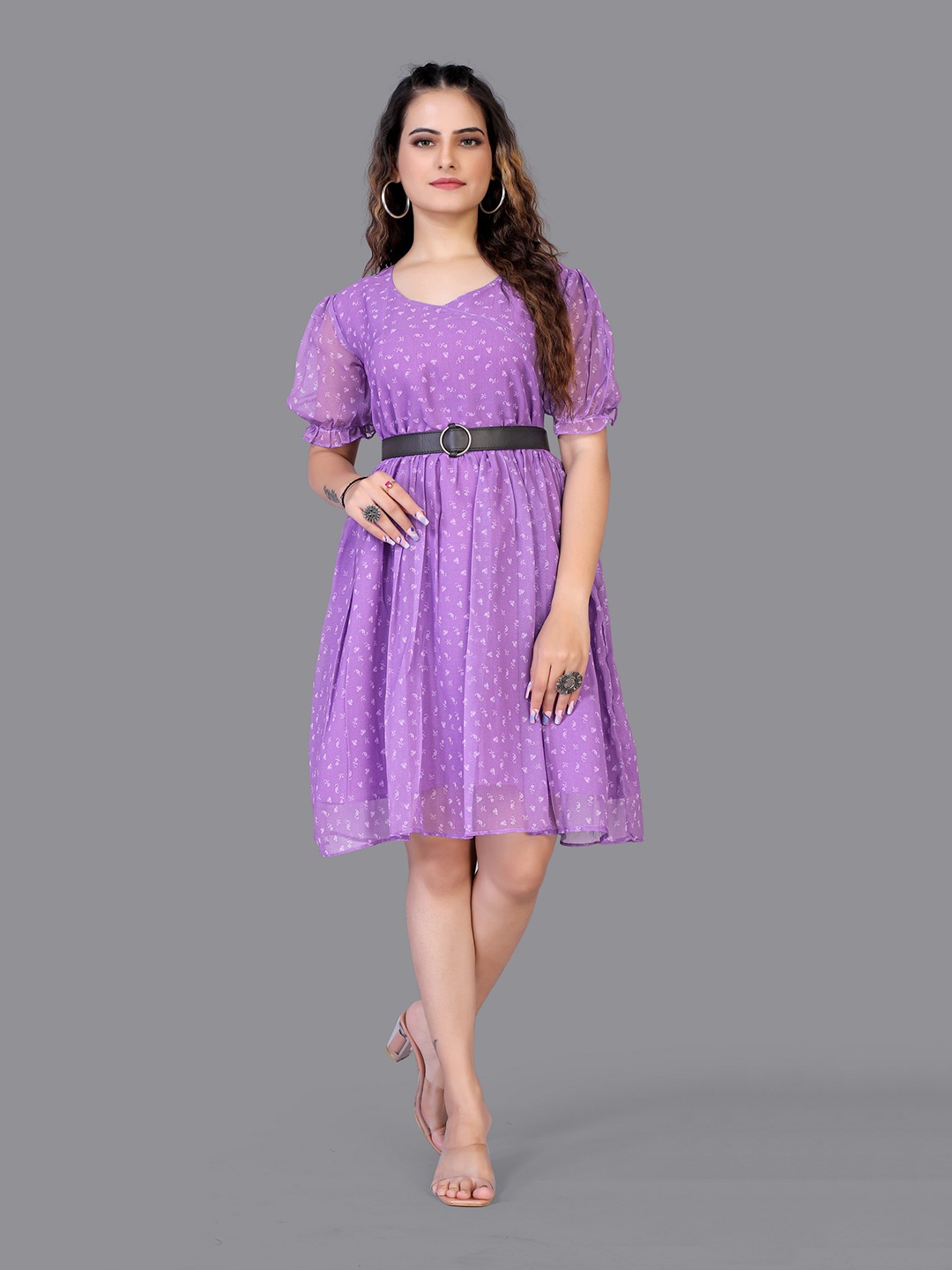 

Fashion FRICKS Violet & White Printed Georgette Dress