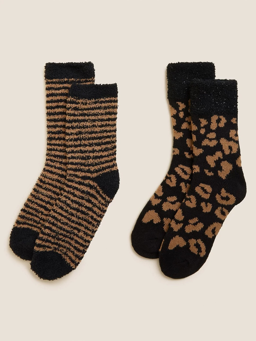 

Marks & Spencer Women Pack Of 2 Patterned Calf-Length Socks, Brown