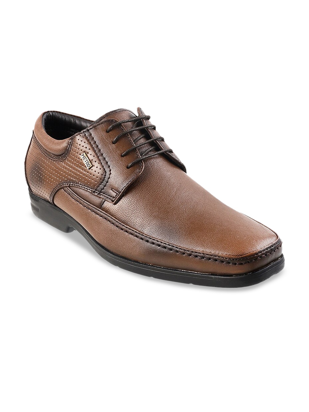 

Metro Men Tan Brown Textured Leather Formal Derbys