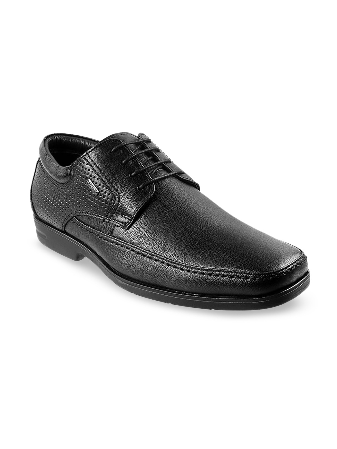 

Metro Men Black Solid Leather Formal Derby Shoes