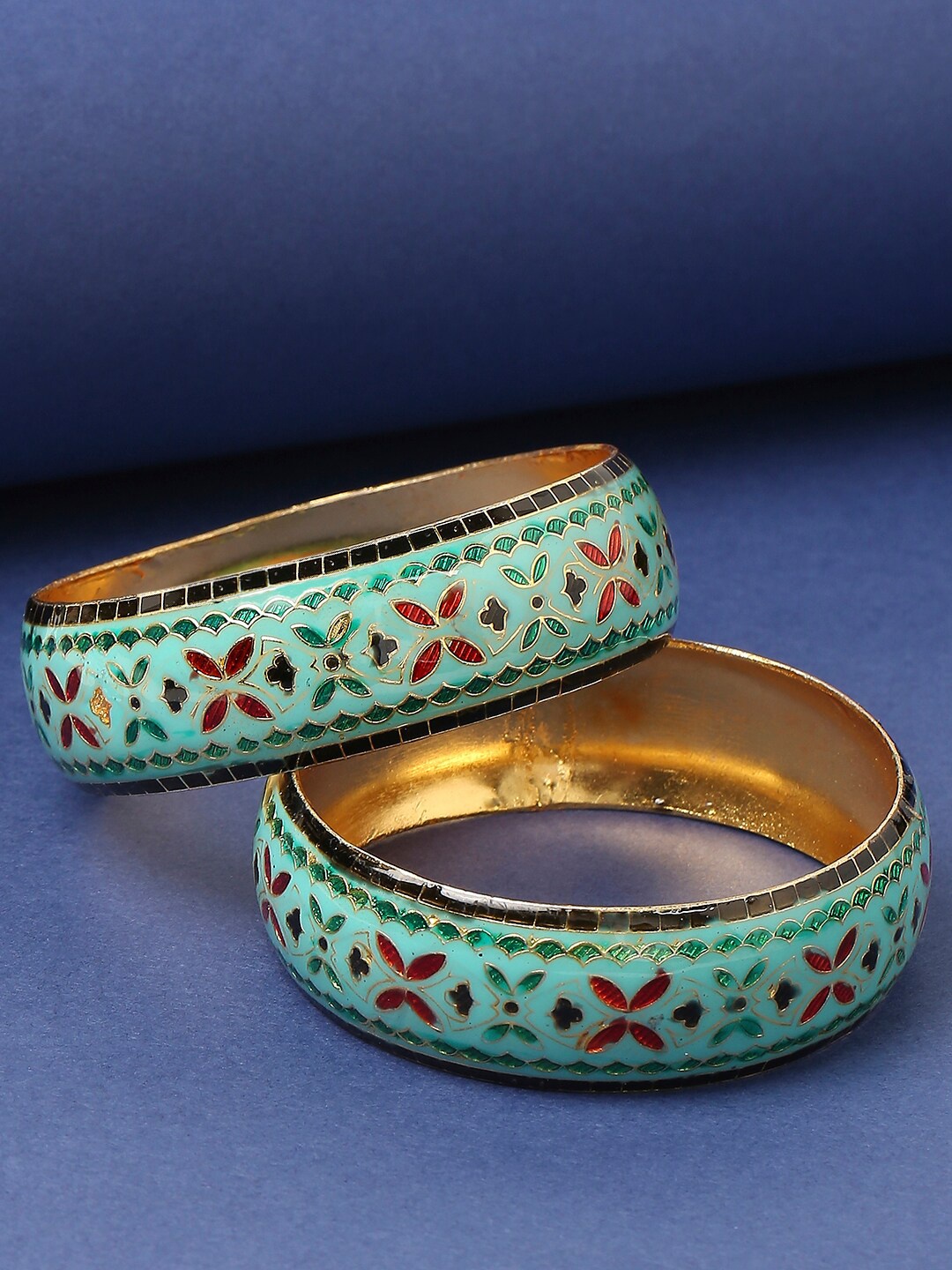 

OOMPH 2-Pcs Green Meenakari Floral Bangles