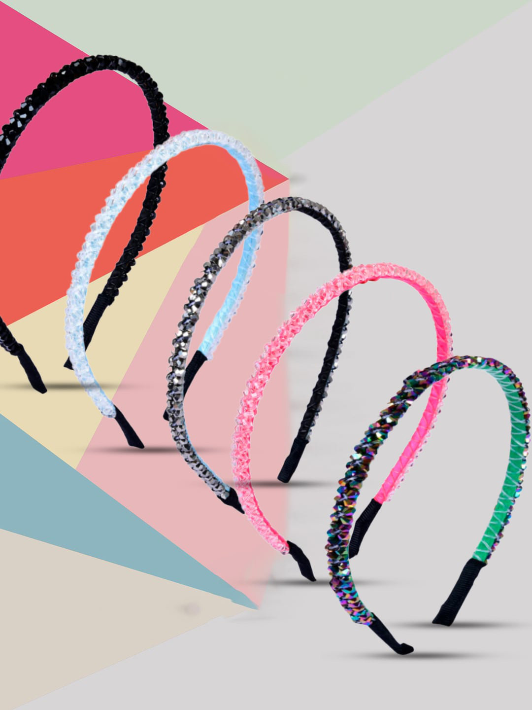 

OOMPH Women Set of 5 Embellished Hairband, Pink