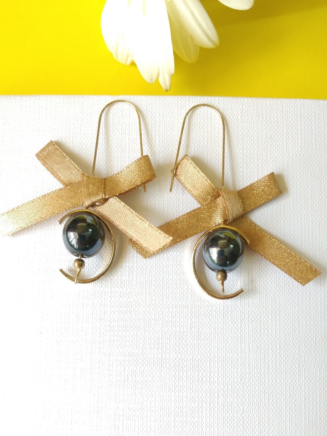 

OOMPH Gold-Toned & Blue Pearl Contemporary Drop Earrings