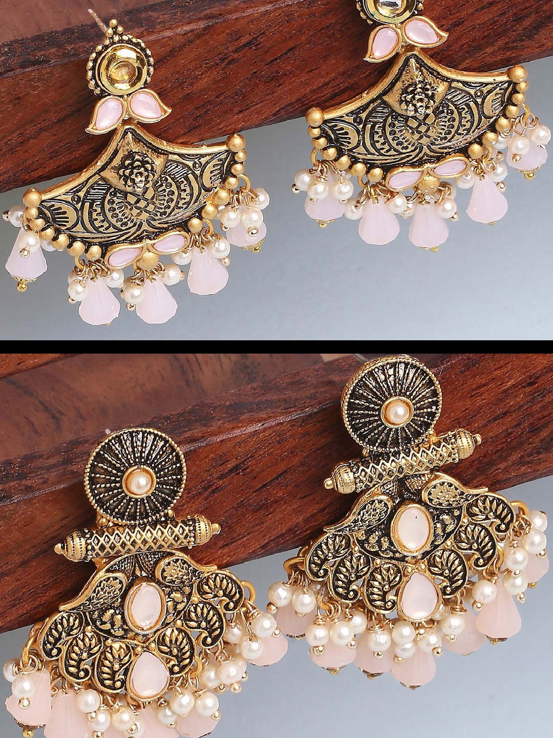 

OOMPH Set Of 2 Pink & Gold-Plated Contemporary Chandbalis Earrings