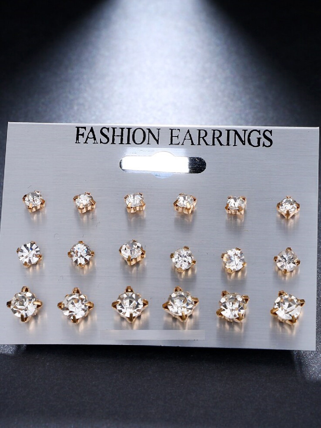 

OOMPH Set Of 10 White & Gold-Plated Cubic Zirconia Circular Studs Earrings