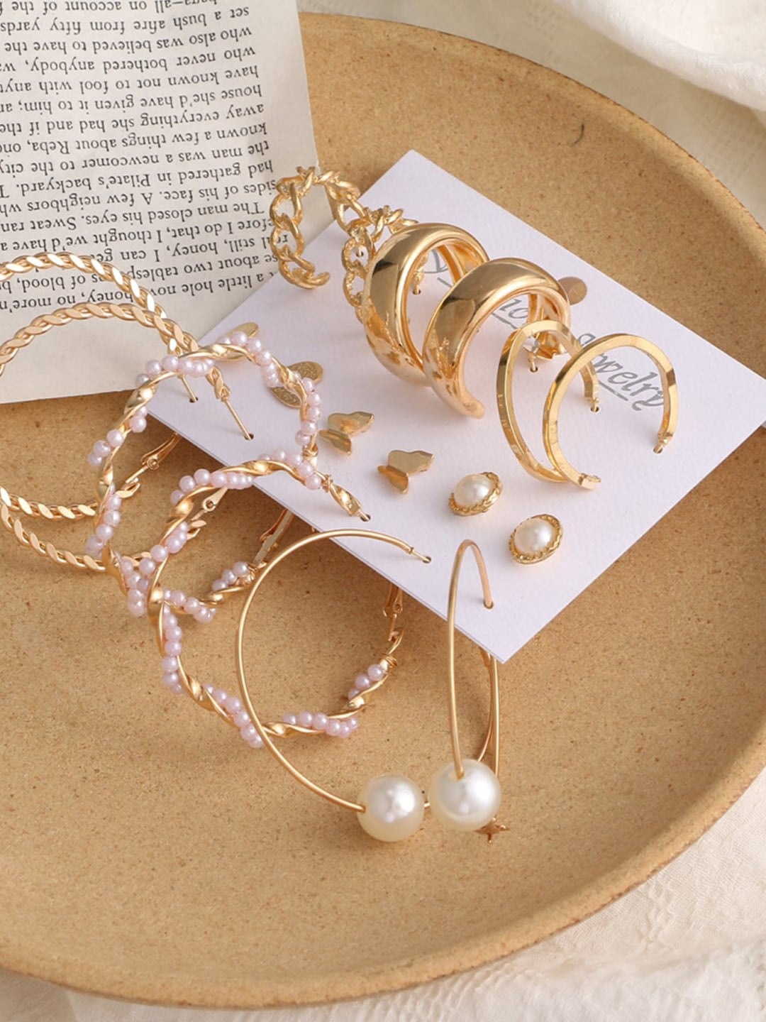 

OOMPH Gold-Toned & White Geometric Drop Earrings