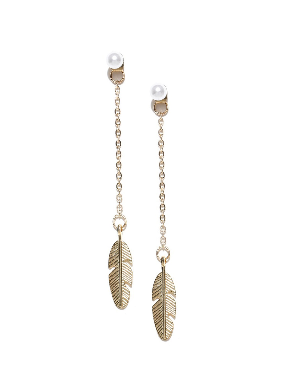 

OOMPH Gold-Toned & White Leaf Shaped Drop Earrings