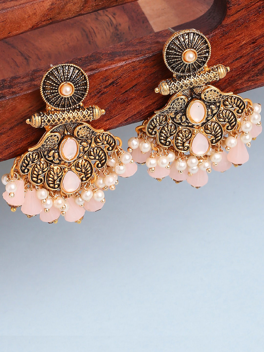 

OOMPH Gold-Toned & Pink Contemporary Chandbalis Earrings