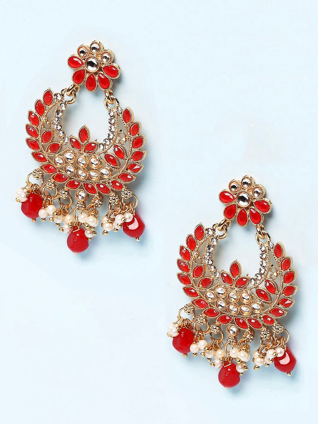 

OOMPH Red & Off White Floral Chandbalis Earrings