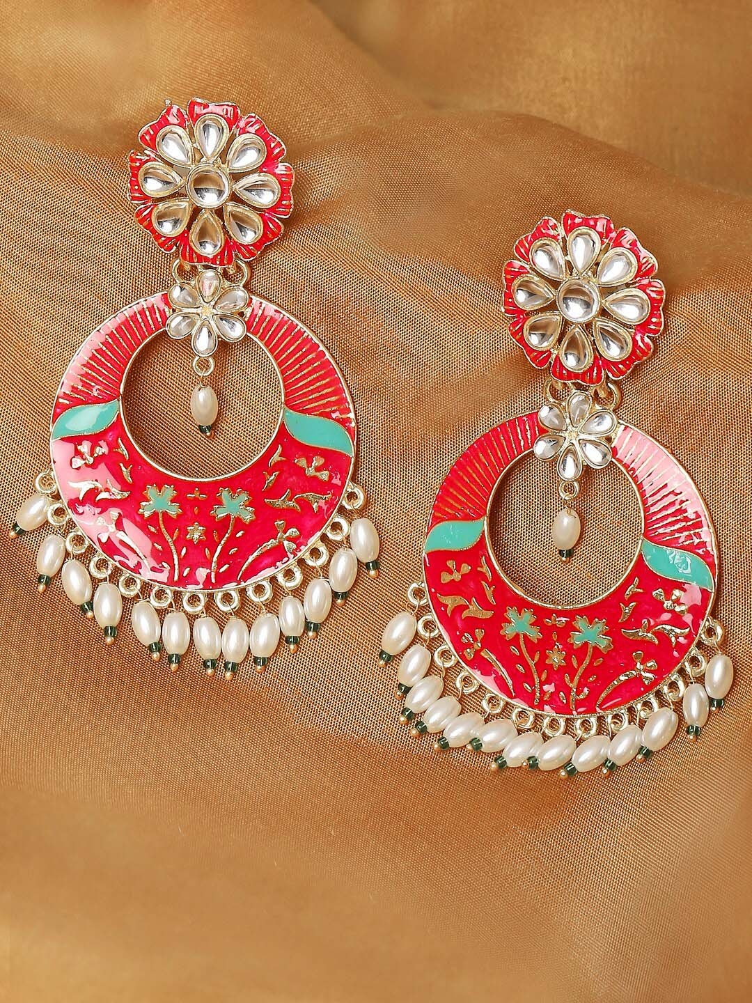 

OOMPH Red & Off White Floral Drop Earrings