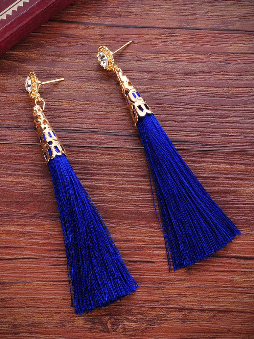 

OOMPH Blue & Gold-Toned Geometric Drop Earrings