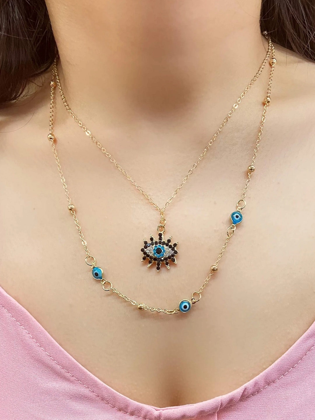 

OOMPH Gold-Toned & Blue Layered Necklace