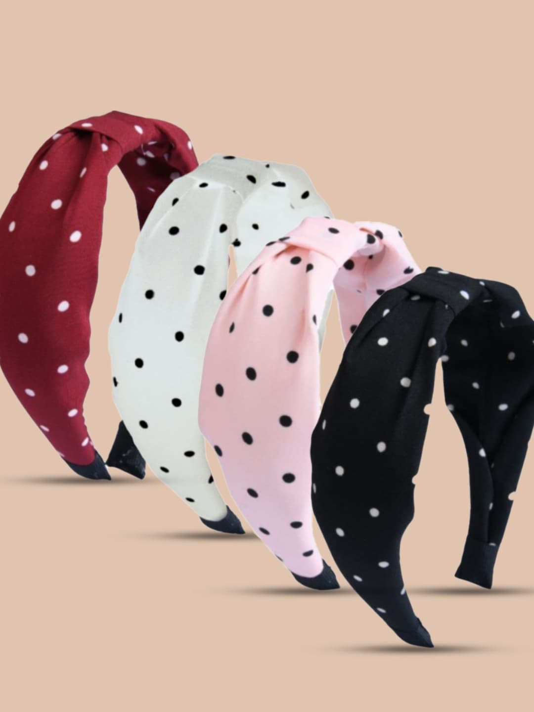 

OOMPH Women Set of 4 Polka Dots Print Hairband, Red