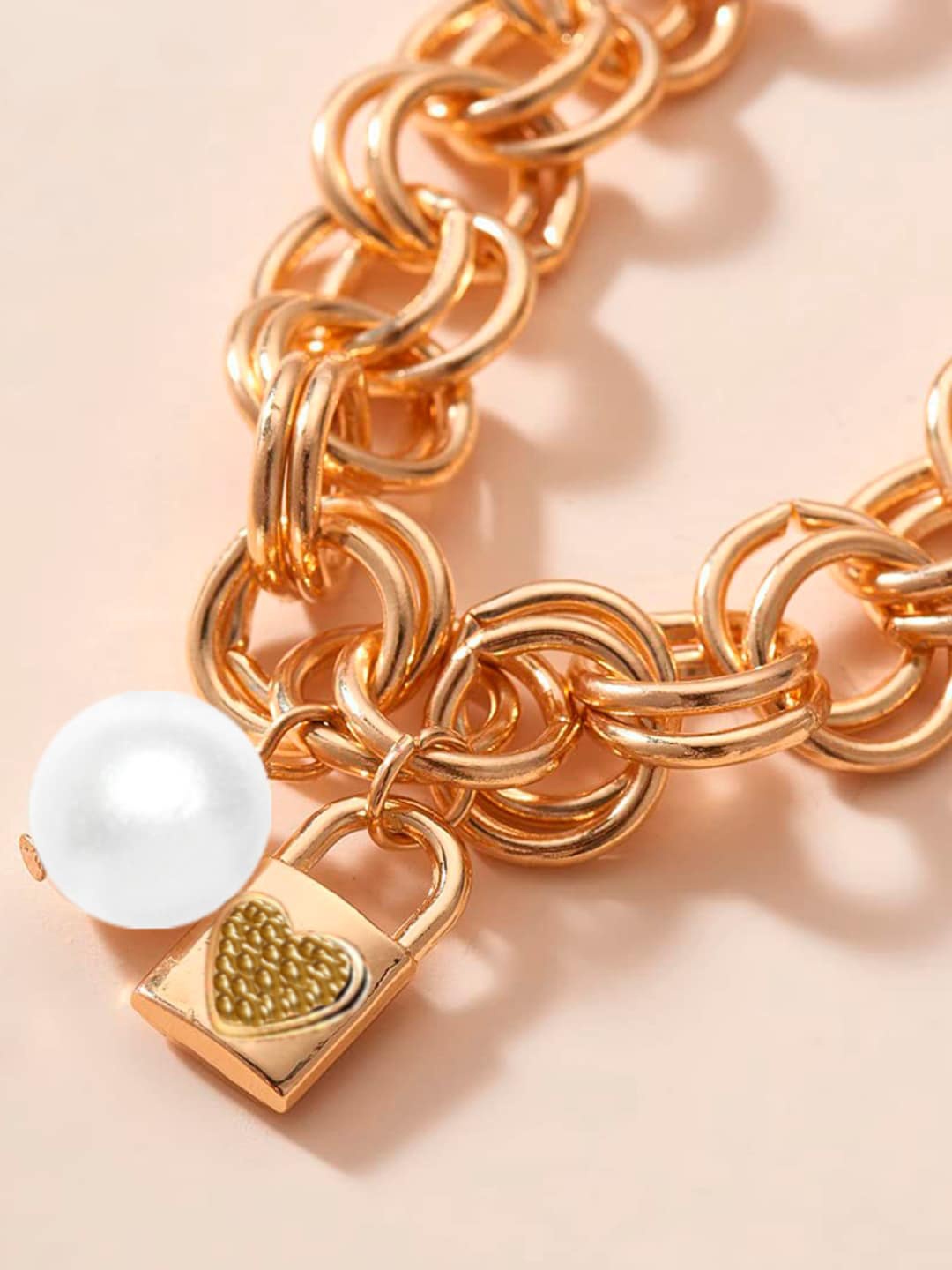 

OOMPH Women Gold-Toned & White Pearls Link Bracelet