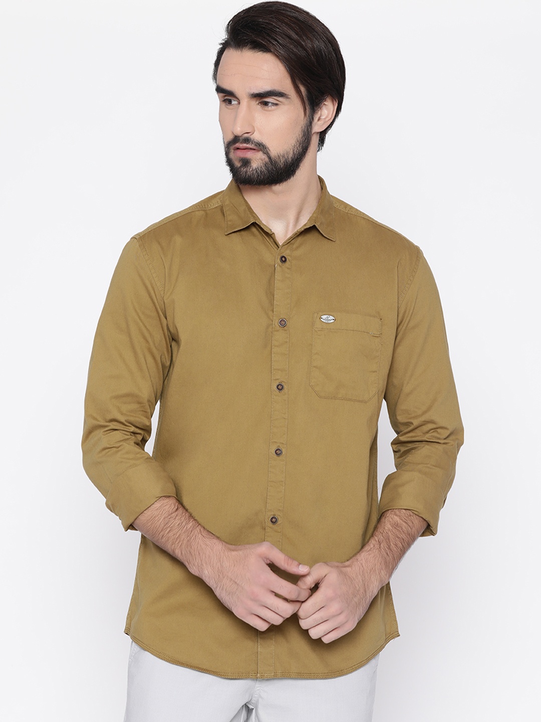 

Nature Casuals Men Khaki Slim Fit Solid Casual Shirt