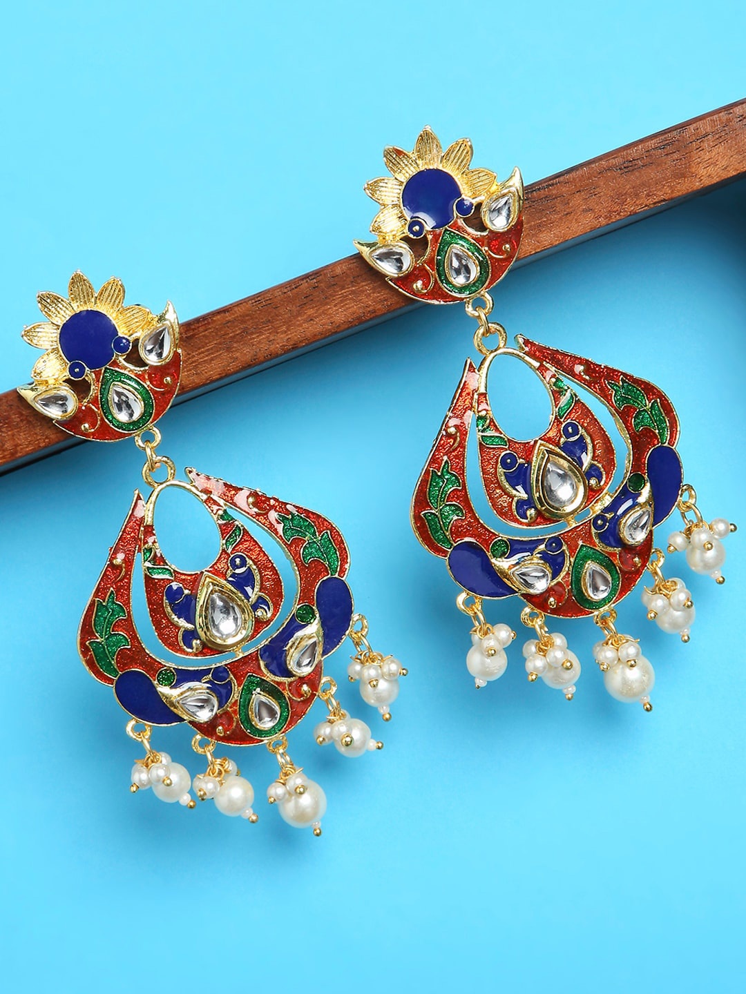 

OOMPH Gold-Toned & Red Floral Chandbalis Earrings