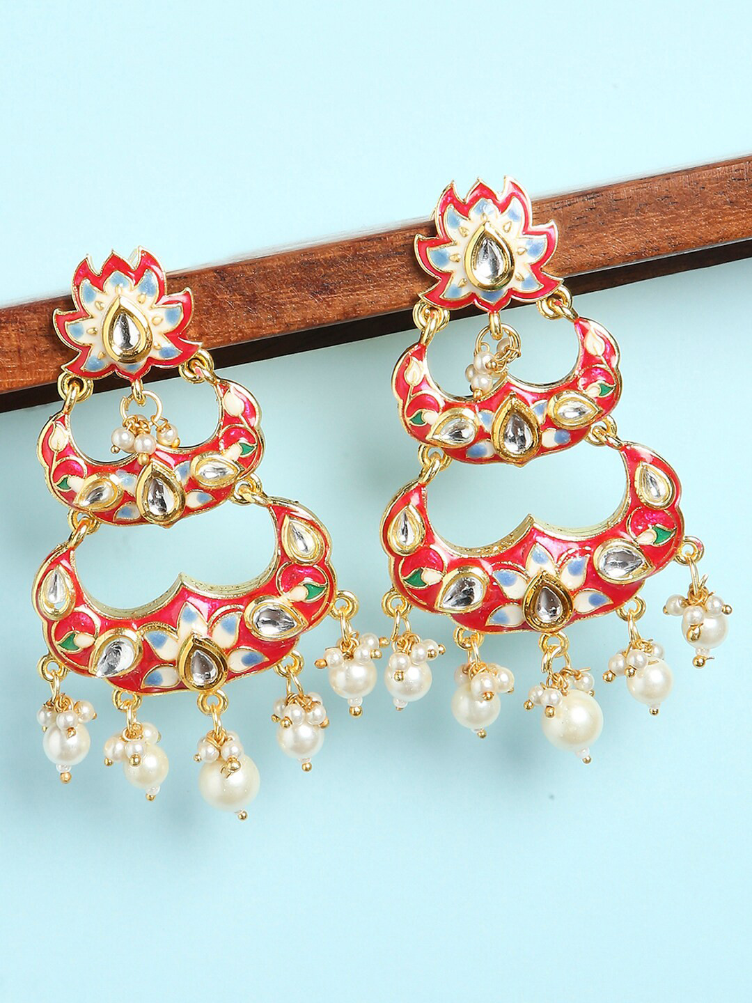 

OOMPH Pink & Gold-Toned Floral Drop Earrings