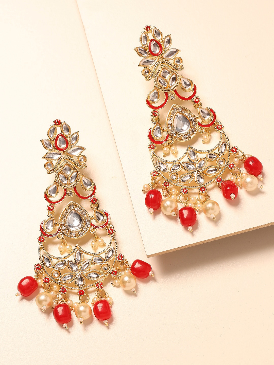 

OOMPH Gold-Toned & Red Floral Chandbalis Earrings
