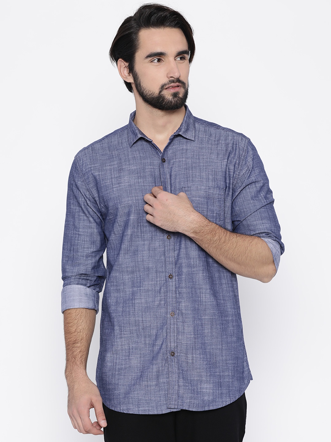 

Nature Casuals Men Blue Slim Fit Solid Casual Shirt