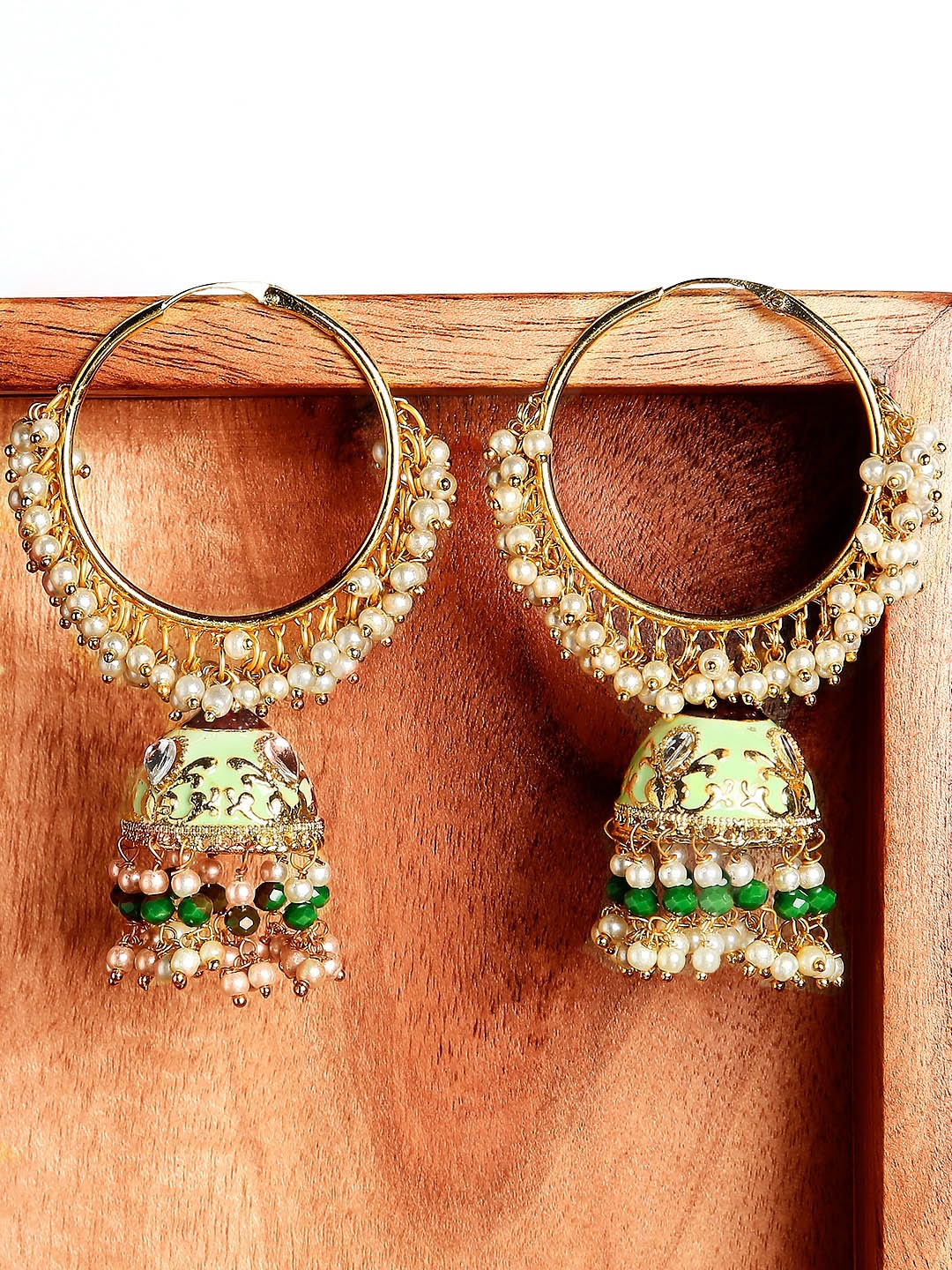 

OOMPH Green & Gold-Toned Dome Shaped Jhumkas Earrings