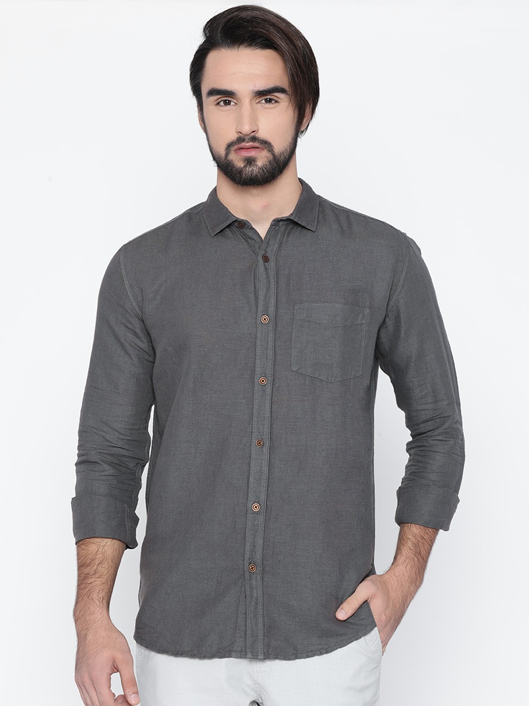 

Nature Casuals Men Charcoal Grey Slim Fit Solid Casual Shirt