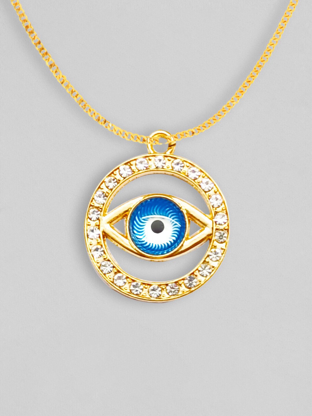 

OOMPH Gold-Toned & White Artificial Stone Studded Evil Eye Pendant with Chain