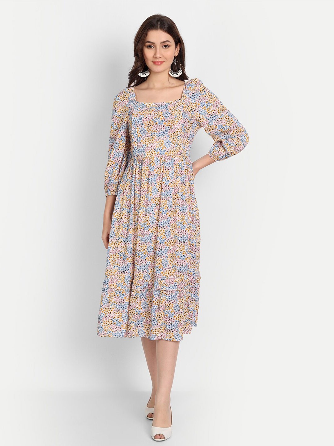 

Aaruvi Ruchi Verma White Floral Maternity Midi A-Line Dress